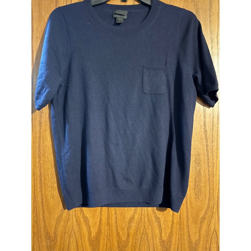 J. Crew Collection Navy Blue 100% Italian Cashmere Short Sleeve Pocket Sweater M